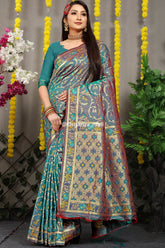 Splendor Hathi Patola Worked Rama Heavy Banarasi Saree